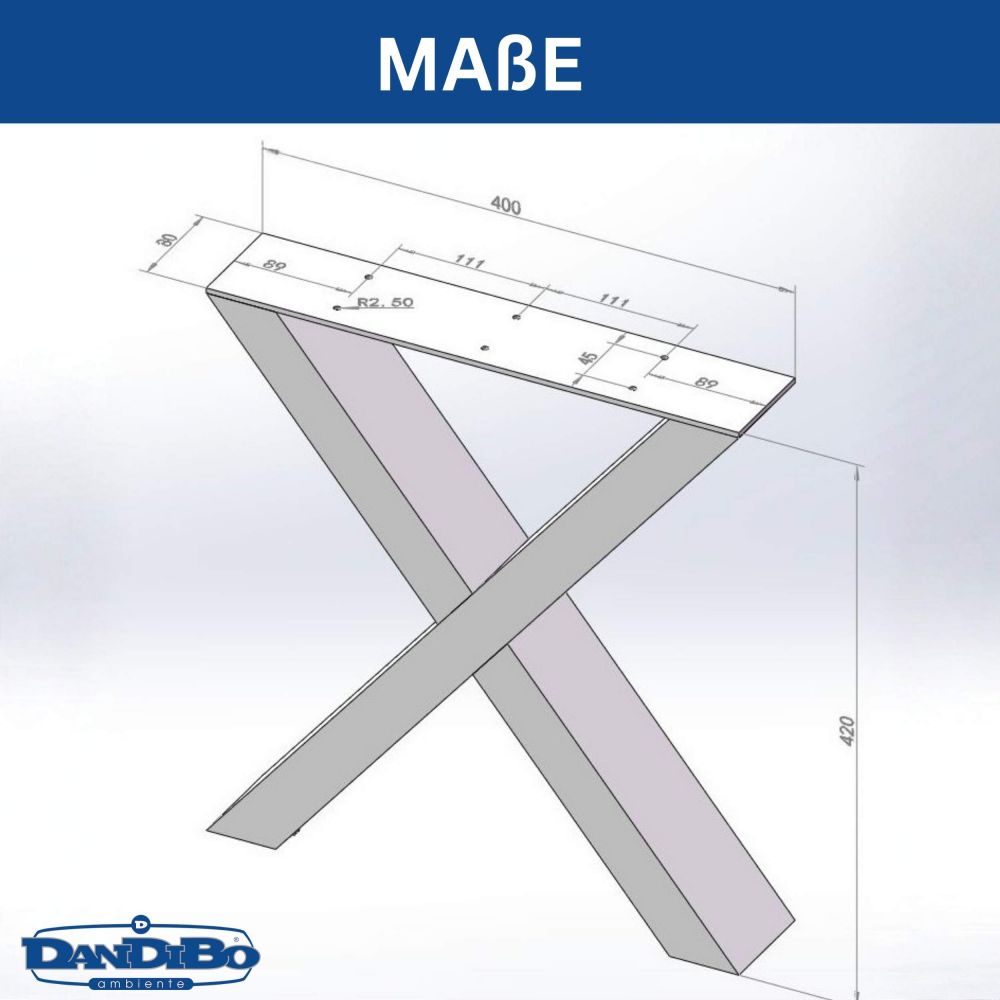 DanDiBo 2x Bankgestell Edelstahl 43 x 40 cm Bank Füße Bankbeine 96677 Bankkufen Couchtisch Tisch Beine Tischgestell