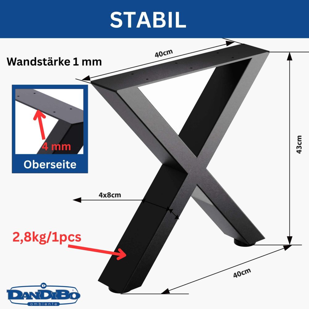 DanDiBo 2x Bankgestell Metall Schwarz 43 x 40 cm Bank Füße Bankbeine 96666 Bankkufen Couchtisch Tisch Beine Tischgestell