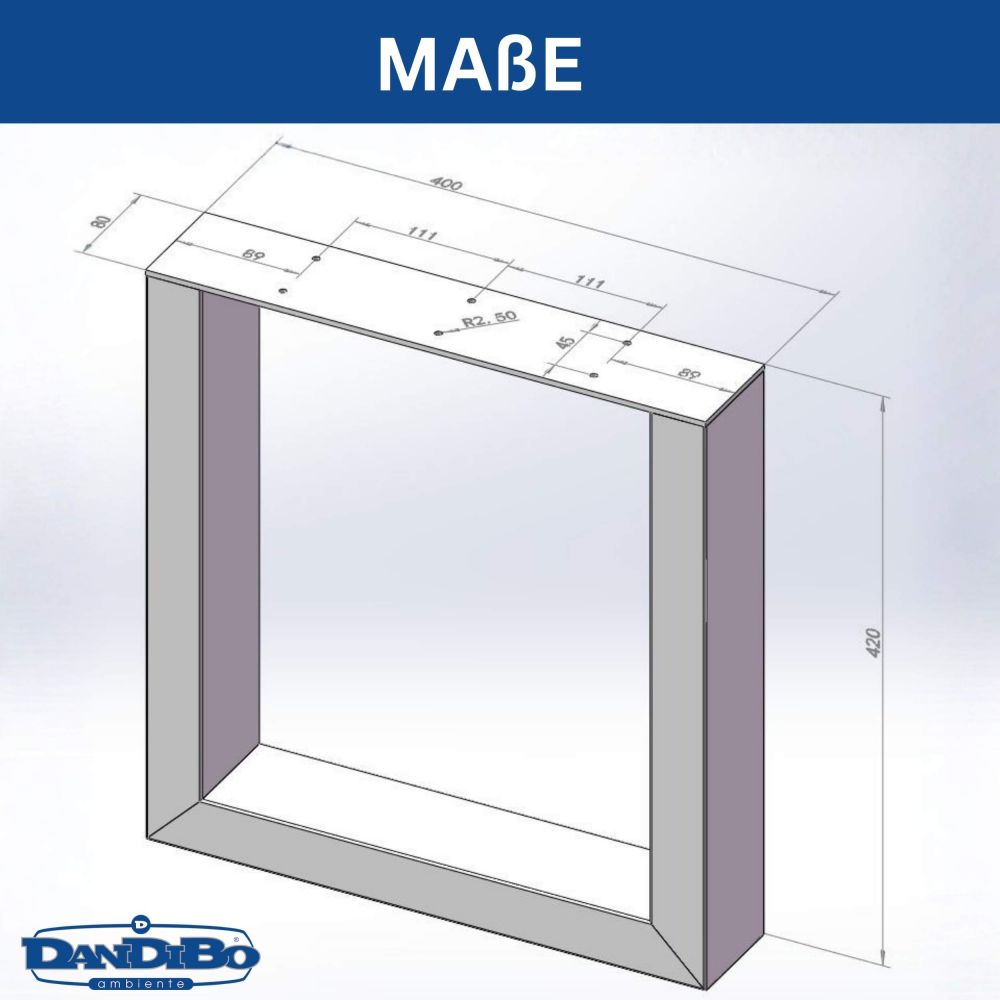 DanDiBo 2x Bankgestell Edelstahl 43 x 40 cm Bank Füße Bankbeine 96674 Bankkufen Couchtisch Tisch Beine Tischgestell