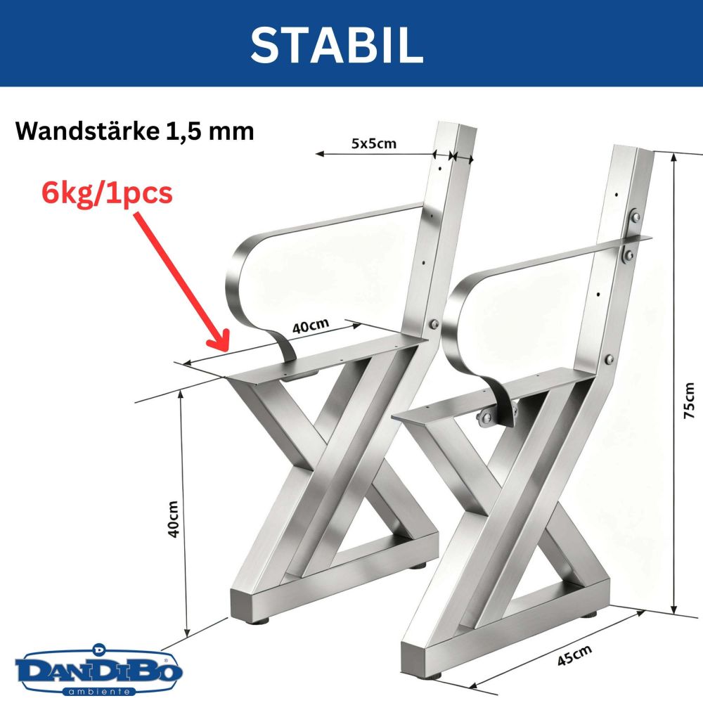 DanDiBo 2x Bankgestell mit Lehne Edelstahl Set DIY Bank Füße Bankkufen Bankbeine 96681 Sitzgestell für Gartenbank Robust Stabil