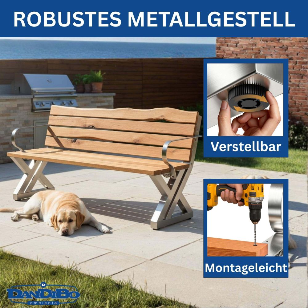 DanDiBo 2x Bankgestell mit Lehne Edelstahl Set DIY Bank Füße Bankkufen Bankbeine 96681 Sitzgestell für Gartenbank Robust Stabil