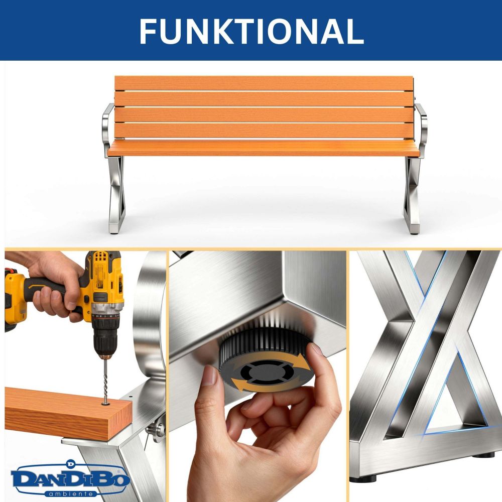 DanDiBo 2x Bankgestell mit Lehne Edelstahl Set DIY Bank Füße Bankkufen Bankbeine 96681 Sitzgestell für Gartenbank Robust Stabil