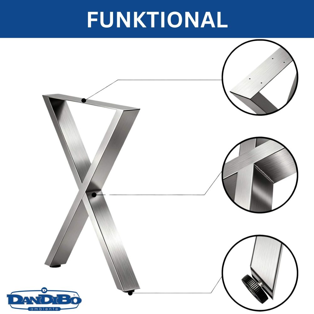 DanDiBo 2x Stainless Steel Table Legs 72 x 60 cm Table Frame Height Adjustable 96676 Table Feet Furniture Legs Table Runners Dining Table Legs