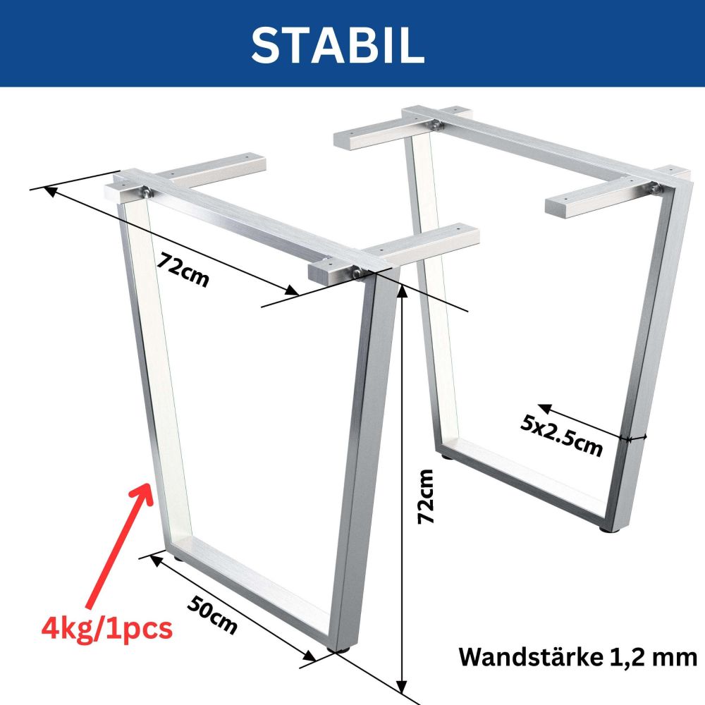 DanDiBo 2x Tischbeine Edelstahl 72 x 72 cm Tischgestell Höhenverstellbar 96679 Tischfüße Möbelfüße Tischkufen Esstisch Beine