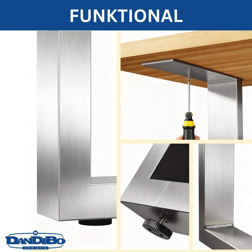 DanDiBo 2x Stainless Steel Table Legs 72 x 80 cm Table Frame Height-Adjustable 96671 Table Legs Furniture Legs Table Runners Dining Table Legs