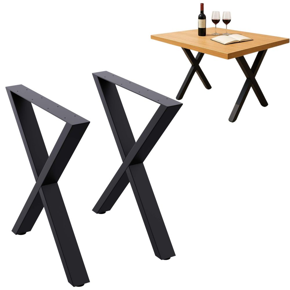 DanDiBo 2x Tischbeine Metall Schwarz 60 x 72 cm Tischgestell Höhenverstellbar 96665 Tischfüße Möbelfüße Tischkufen Esstisch Beine
