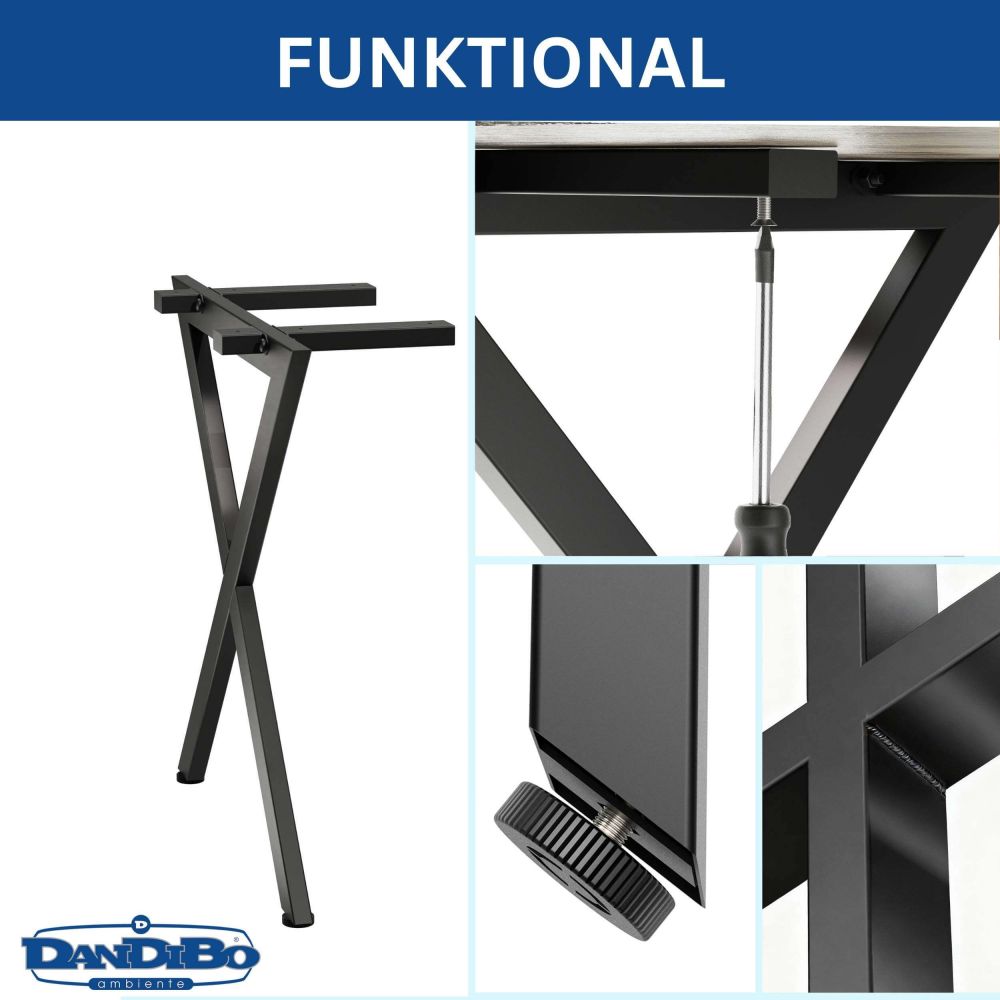DanDiBo 2x Metal Table Legs Black 72 x 68 cm Table Frame Height Adjustable 96667 Table Legs Furniture Legs Table Runners Dining Table Legs
