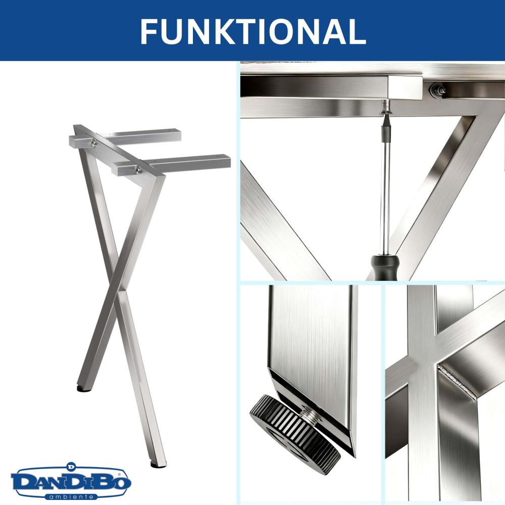 DanDiBo 2x Tischbeine Edelstahl 72 x 68 cm Tischgestell Höhenverstellbar 96678 Tischfüße Möbelfüße Tischkufen Esstisch Beine