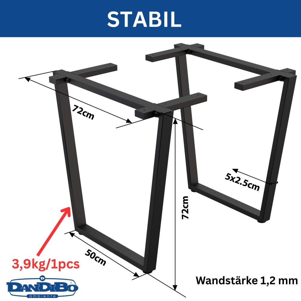 DanDiBo 2x Tischbeine Metall Schwarz 72 x 72 cm Tischgestell Höhenverstellbar 96668 Tischfüße Möbelfüße Tischkufen Esstisch Beine
