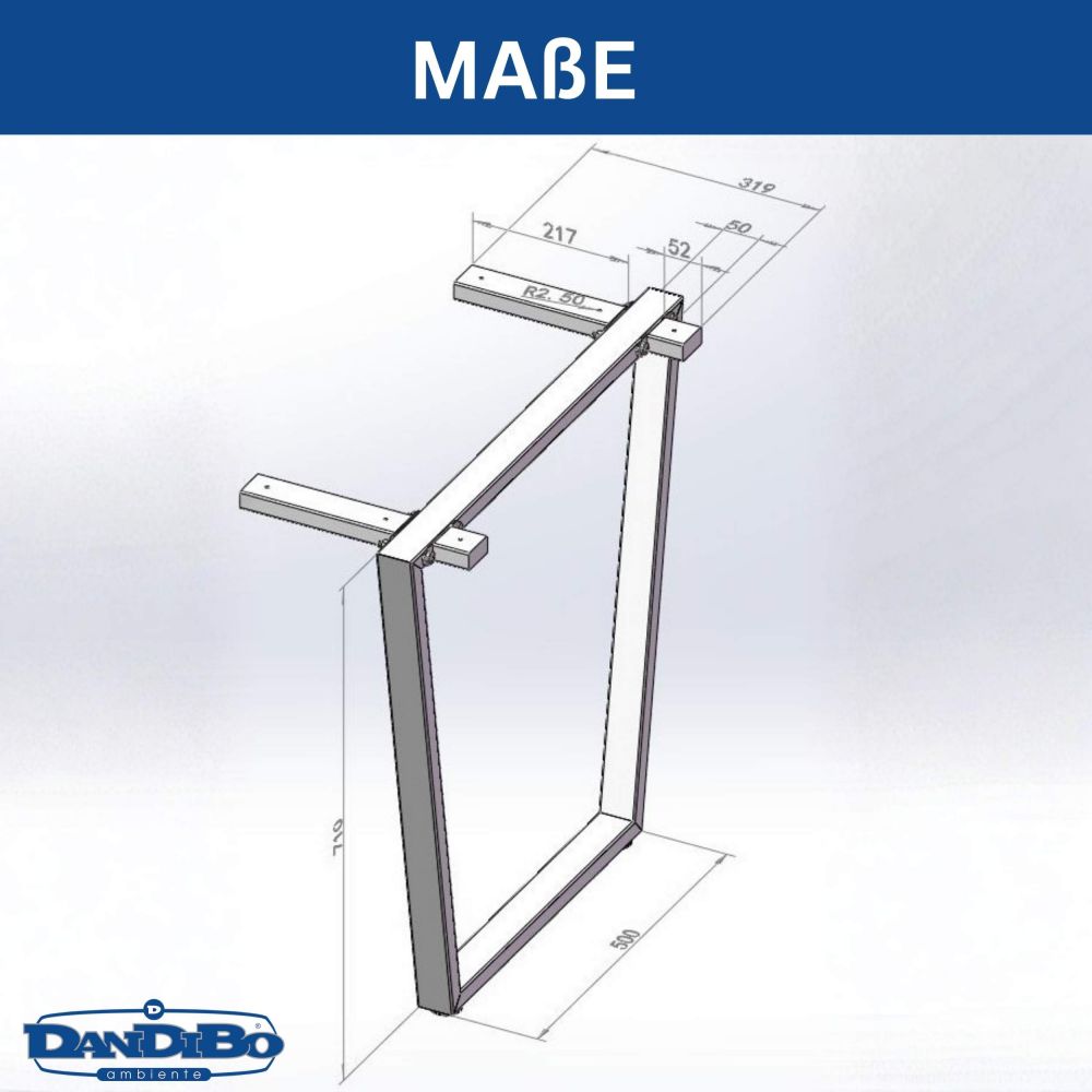 DanDiBo 2x Tischbeine Metall Schwarz 72 x 72 cm Tischgestell Höhenverstellbar 96668 Tischfüße Möbelfüße Tischkufen Esstisch Beine