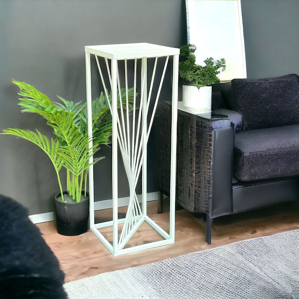 DanDiBo Flower Stool Metal White Square 70 cm Flower Stand Side Table 96566 Flower Column Design Modern Plant Stand Plant Stool