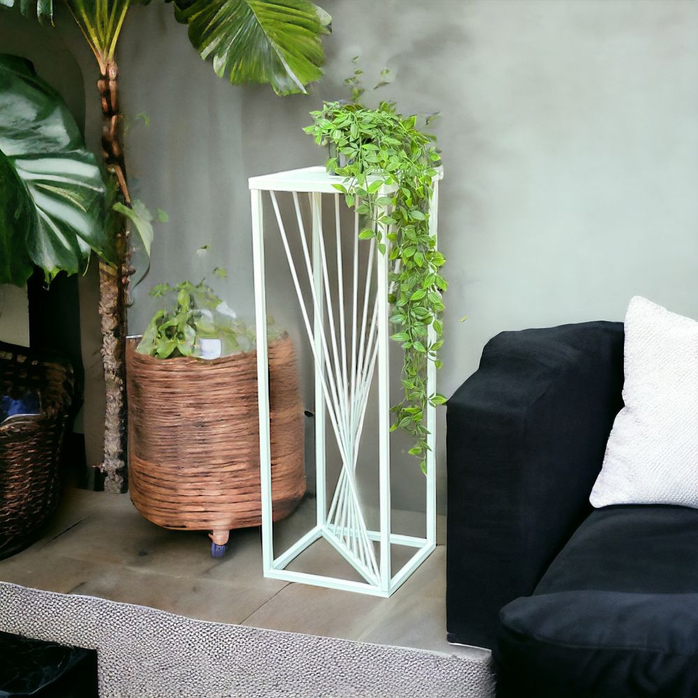 DanDiBo Flower Stool Metal White Square 70 cm Flower Stand Side Table 96566 Flower Column Design Modern Plant Stand Plant Stool