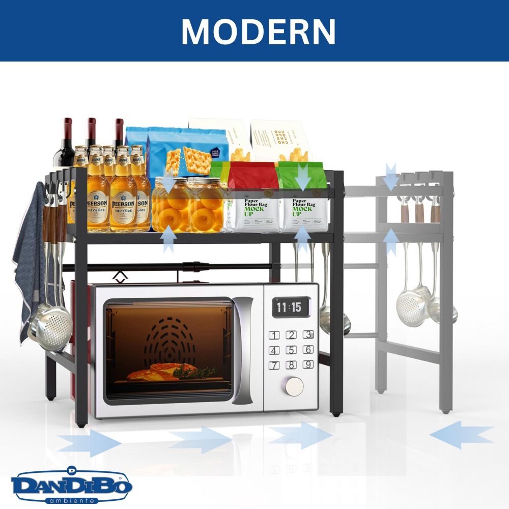 DanDiBo Verstellbares Küchenregal für Arbeitsplatte Schwarz Stehend 2 Stufig 40-64 cm Regal Küche 96613 Standregal