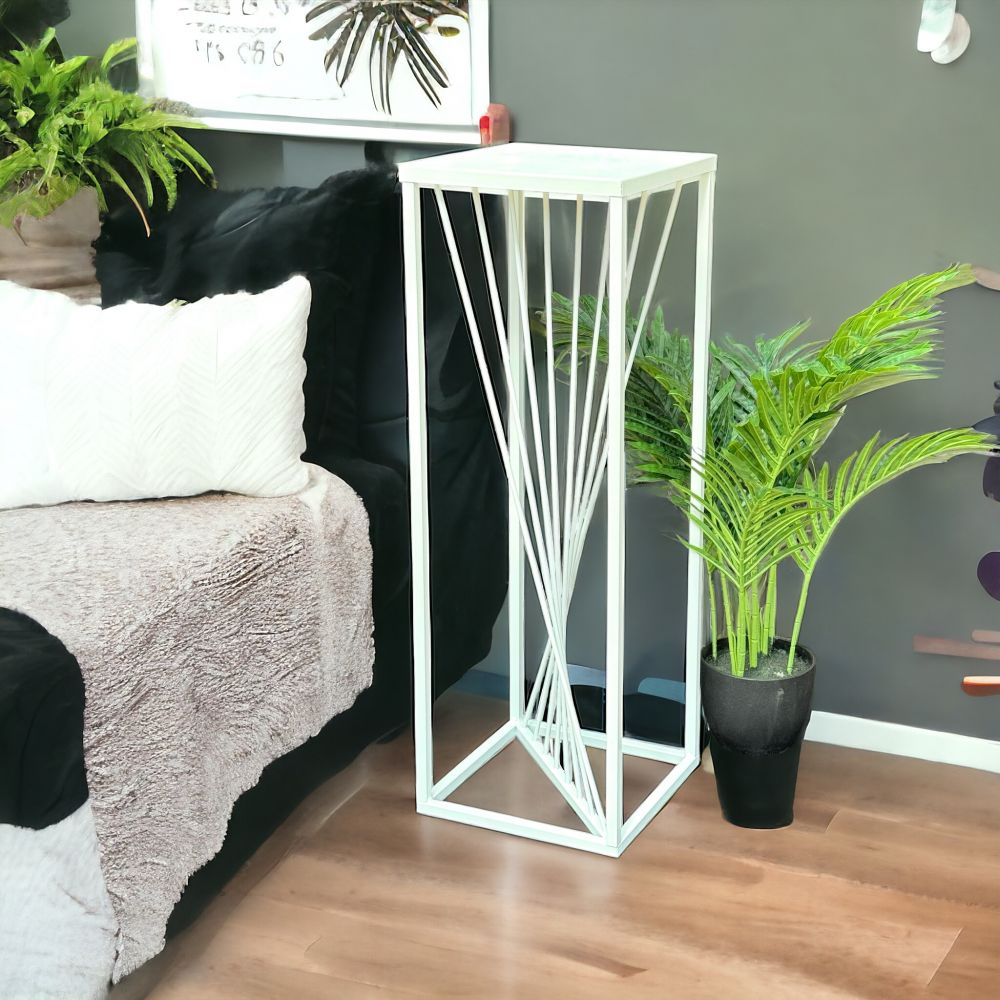 DanDiBo Flower Stool Metal White Square 70 cm Flower Stand Side Table 96566 Flower Column Design Modern Plant Stand Plant Stool