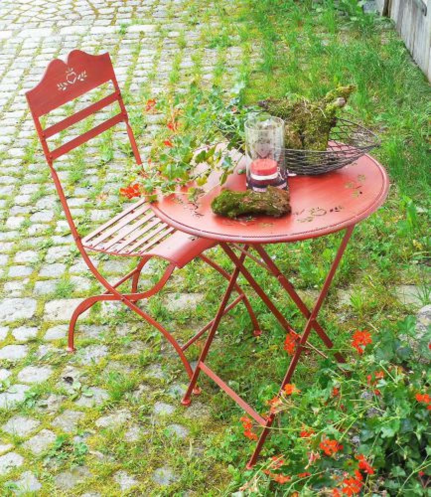 Sitzgruppe "Passion" Tisch mit 2 Stühle Set aus Metall Rot Gartenstuhl Gartentisch