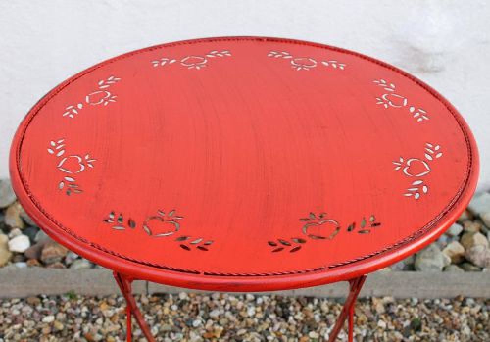 Sitzgruppe "Passion" Tisch mit 2 Stühle Set aus Metall Rot Gartenstuhl Gartentisch