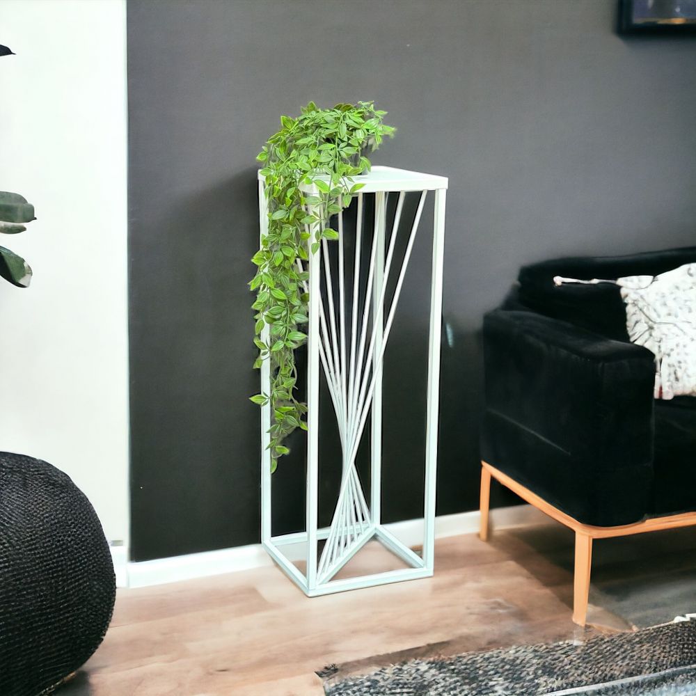 DanDiBo Flower Stool Metal White Square 70 cm Flower Stand Side Table 96566 Flower Column Design Modern Plant Stand Plant Stool