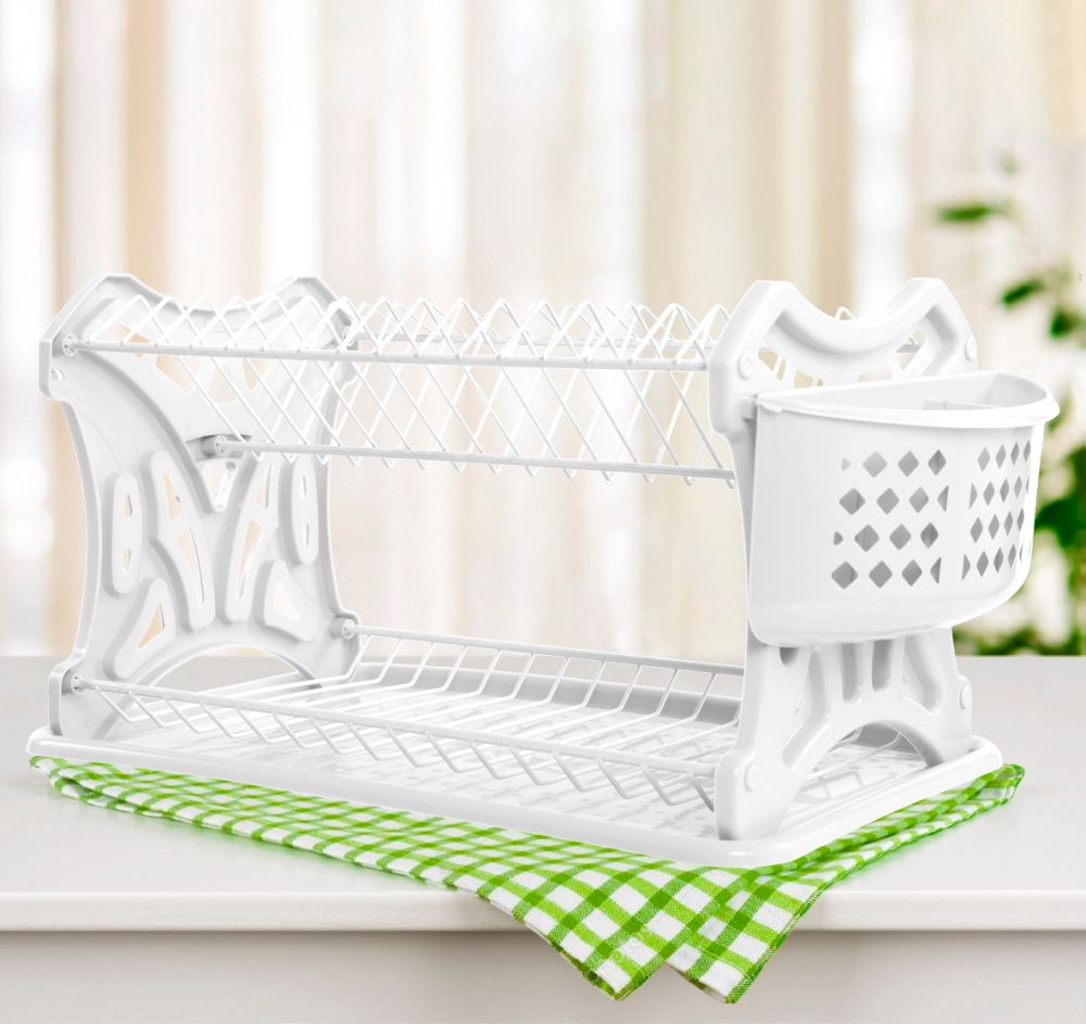 DanDiBo draining rack crockery 2 tiers White draining rack PK52 draining basket draining rack draining tray dish drainer with trivet and cutlery basket