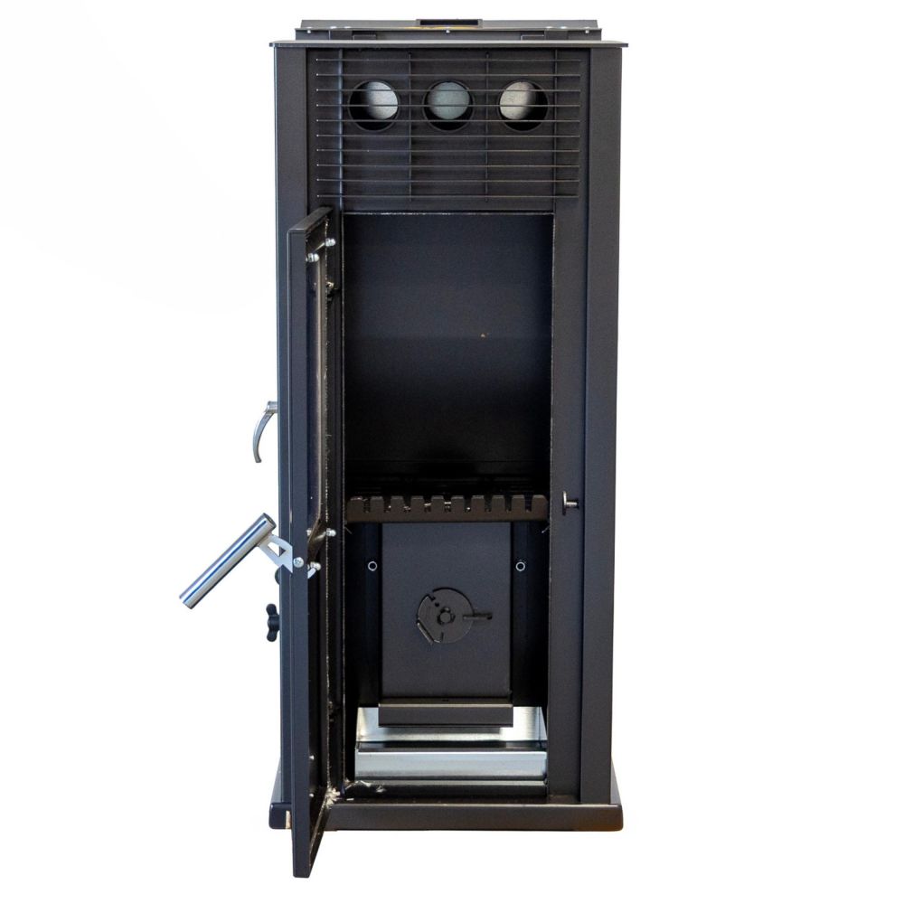 Babas Eco Hybridofen Pellets und Holz Kombiofen Kaminofen 8 kW Pelletofen ohne Strom Schwarz Holzofen Holz Ofen Kamin