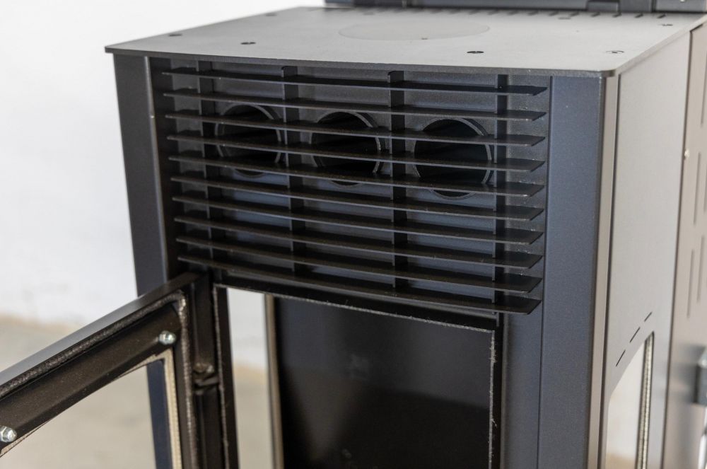 Babas Eco Plus Panorama Hybridofen Pellets und Holz Kombiofen Kaminofen 8 kW Pelletofen ohne Strom Schwarz Holzofen Holz Ofen Kamin