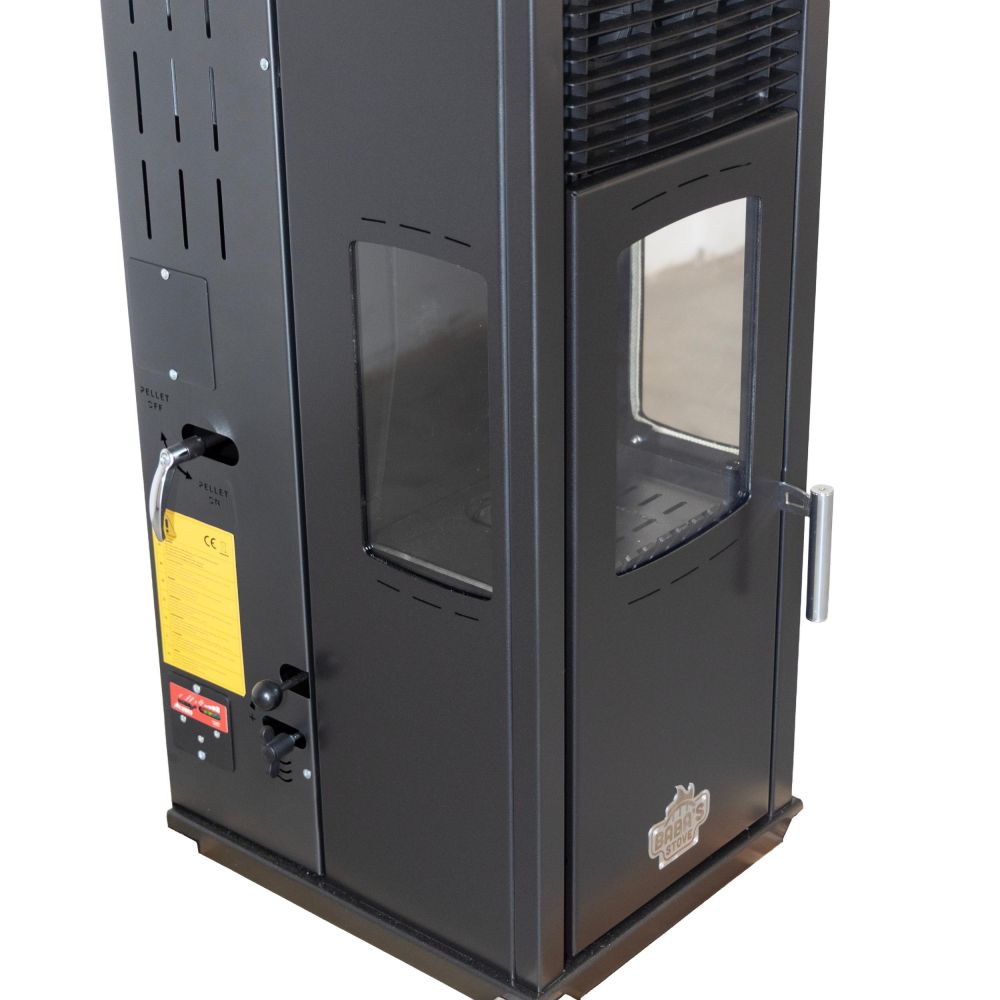 Babas Eco Plus Panorama Hybridofen Pellets und Holz Kombiofen Kaminofen 8 kW Pelletofen ohne Strom Schwarz Holzofen Holz Ofen Kamin