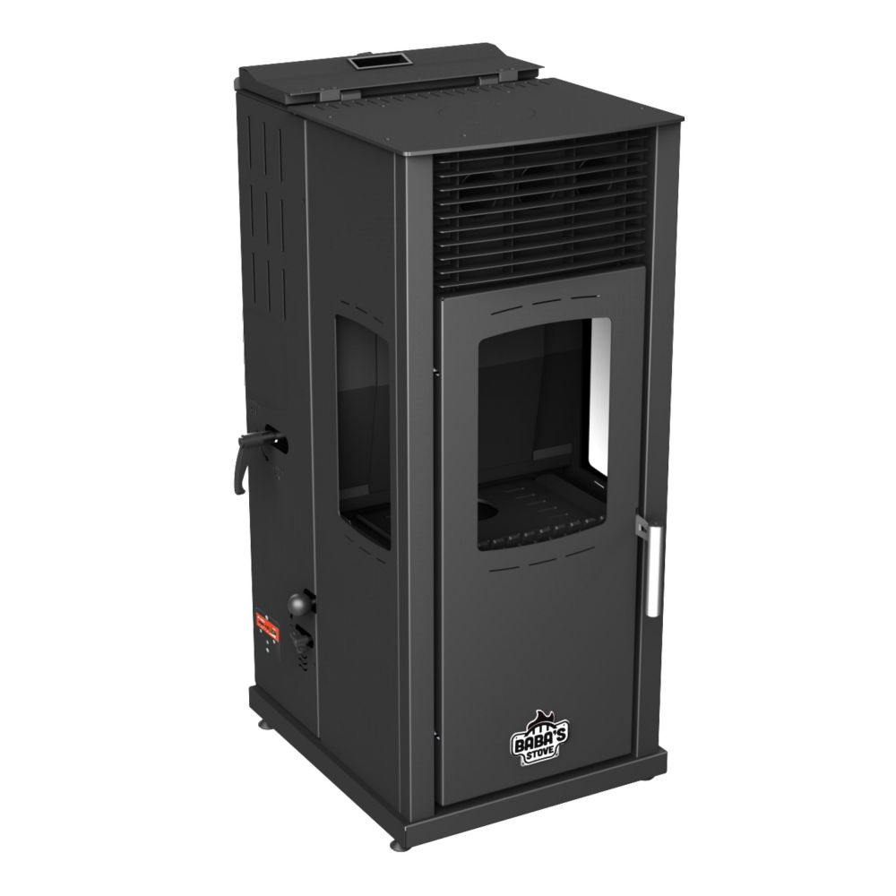 Babas Eco Plus Panorama Hybridofen Pellets und Holz Kombiofen Kaminofen 8 kW Pelletofen ohne Strom Schwarz Holzofen Holz Ofen Kamin