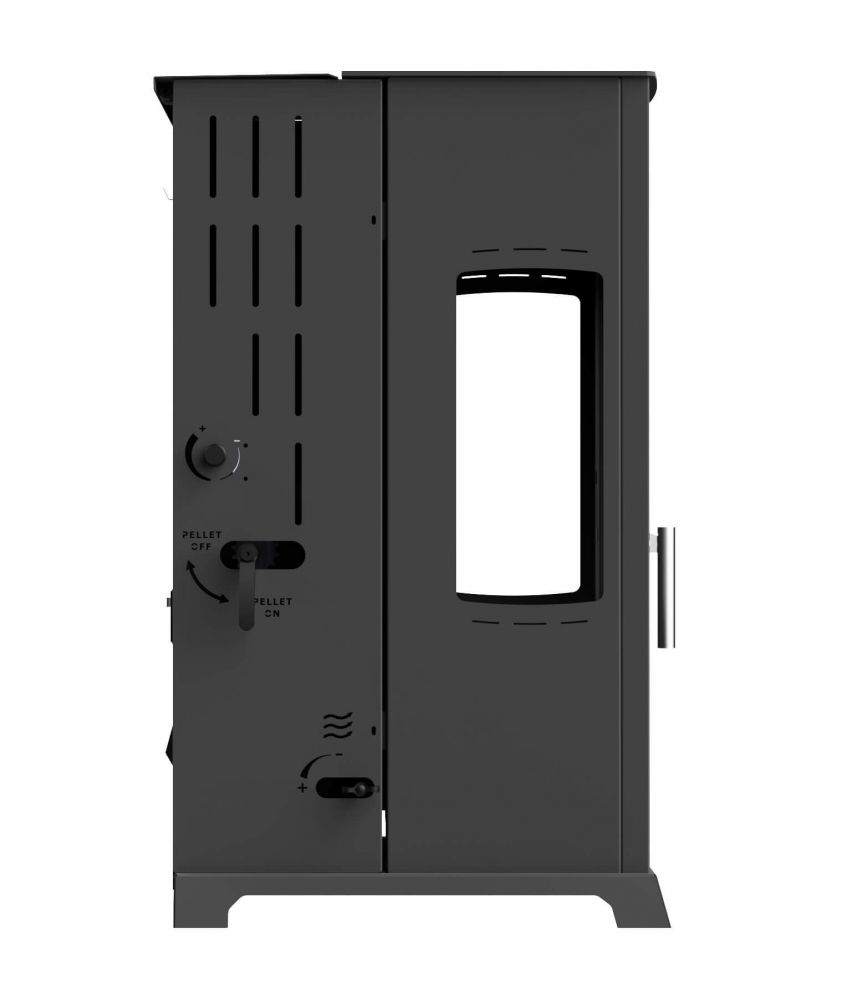Babas Eco Plus Panorama Hybridofen Pellets und Holz Kombiofen Kaminofen 8 kW Pelletofen ohne Strom Schwarz Holzofen Holz Ofen Kamin