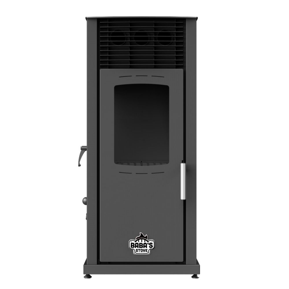 Babas Eco Plus Panorama Hybridofen Pellets und Holz Kombiofen Kaminofen 8 kW Pelletofen ohne Strom Schwarz Holzofen Holz Ofen Kamin