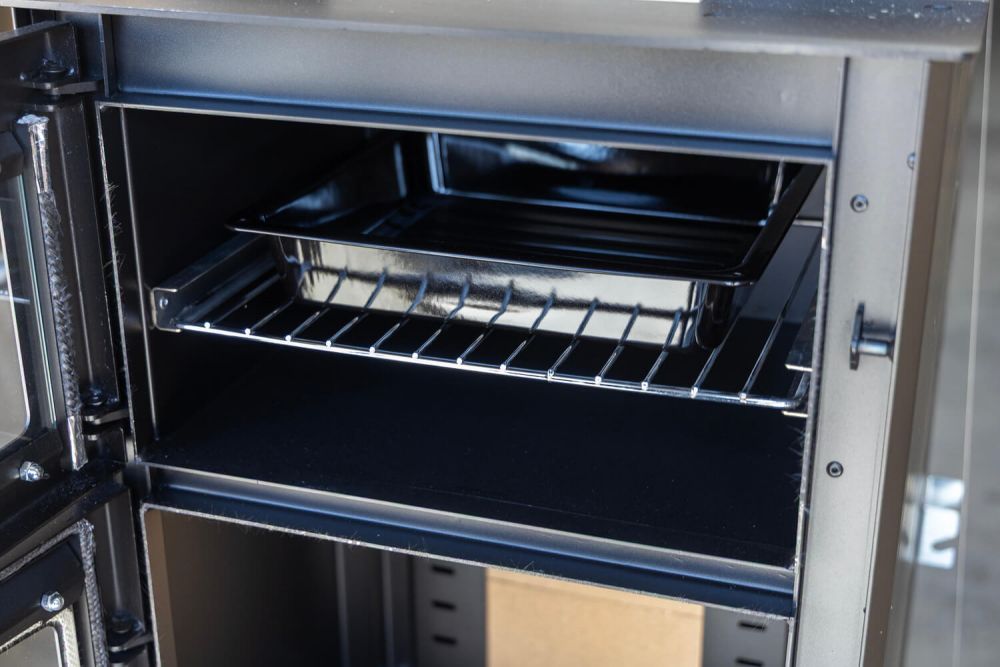Babas Gold Plus Hybridofen Pellets und Holz Kombiofen Kaminofen mit Backfach Panorama 12 kW Schwarz Holzofen Holz Ofen Kamin