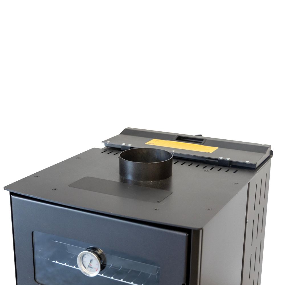 Babas Gold Plus Hybridofen Pellets und Holz Kombiofen Kaminofen mit Backfach Panorama 12 kW Schwarz Holzofen Holz Ofen Kamin