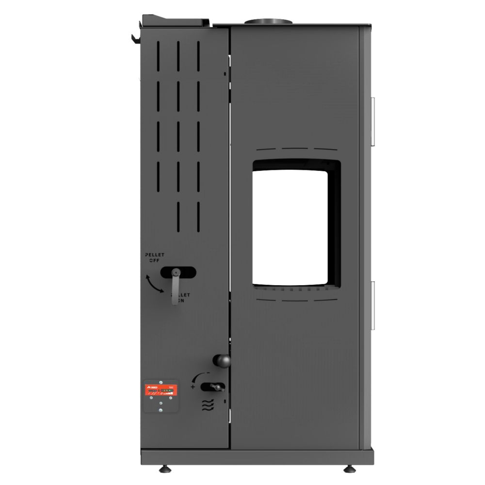 Babas Gold Plus Hybridofen Pellets und Holz Kombiofen Kaminofen mit Backfach Panorama 12 kW Schwarz Holzofen Holz Ofen Kamin