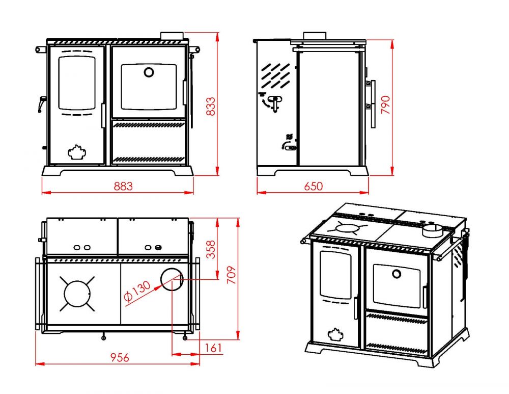 Babas Saphire Hybridofen Pellets und Holz Kombiofen Kaminofen mit Backfach und Herdplatte 10 kW Pelletofen ohne Strom Holzofen Holz Ofen Kamin