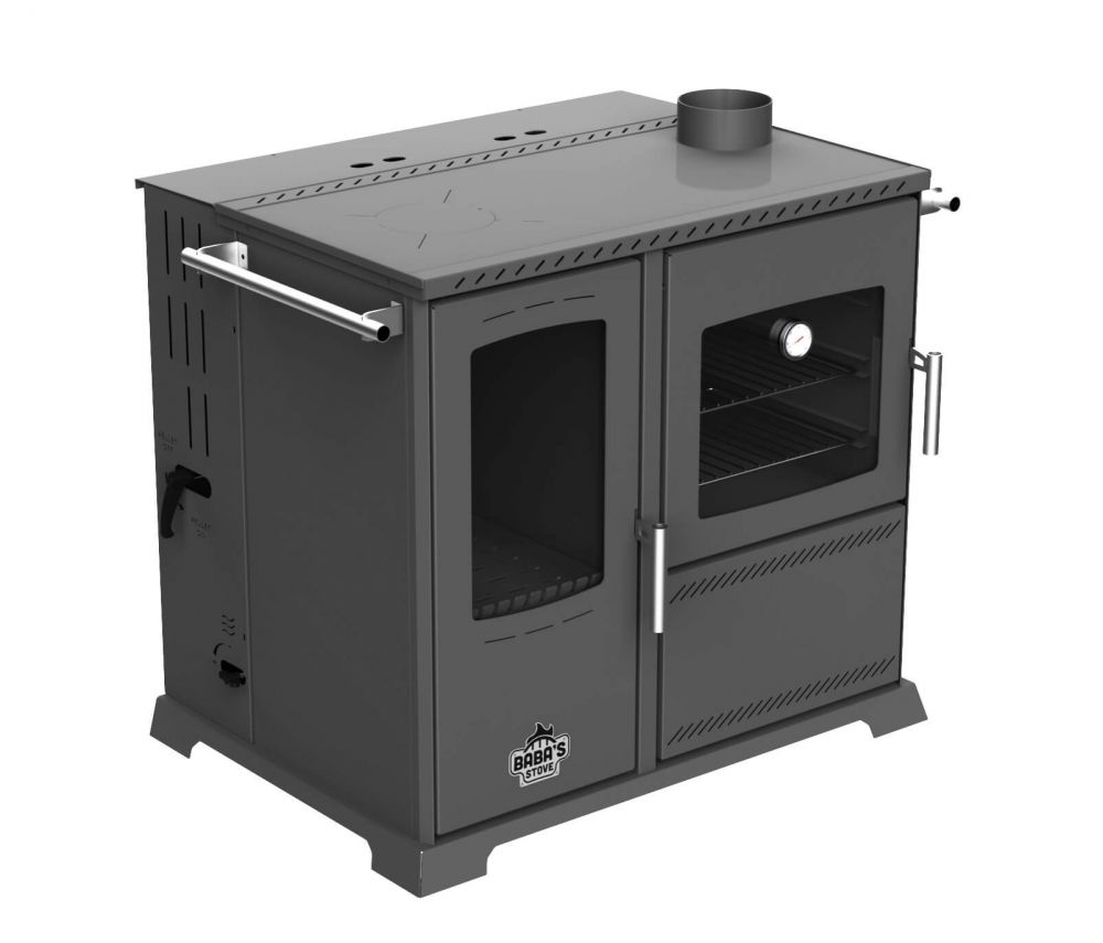 Babas Saphire Hybridofen Pellets und Holz Kombiofen Kaminofen mit Backfach und Herdplatte 10 kW Pelletofen ohne Strom Holzofen Holz Ofen Kamin
