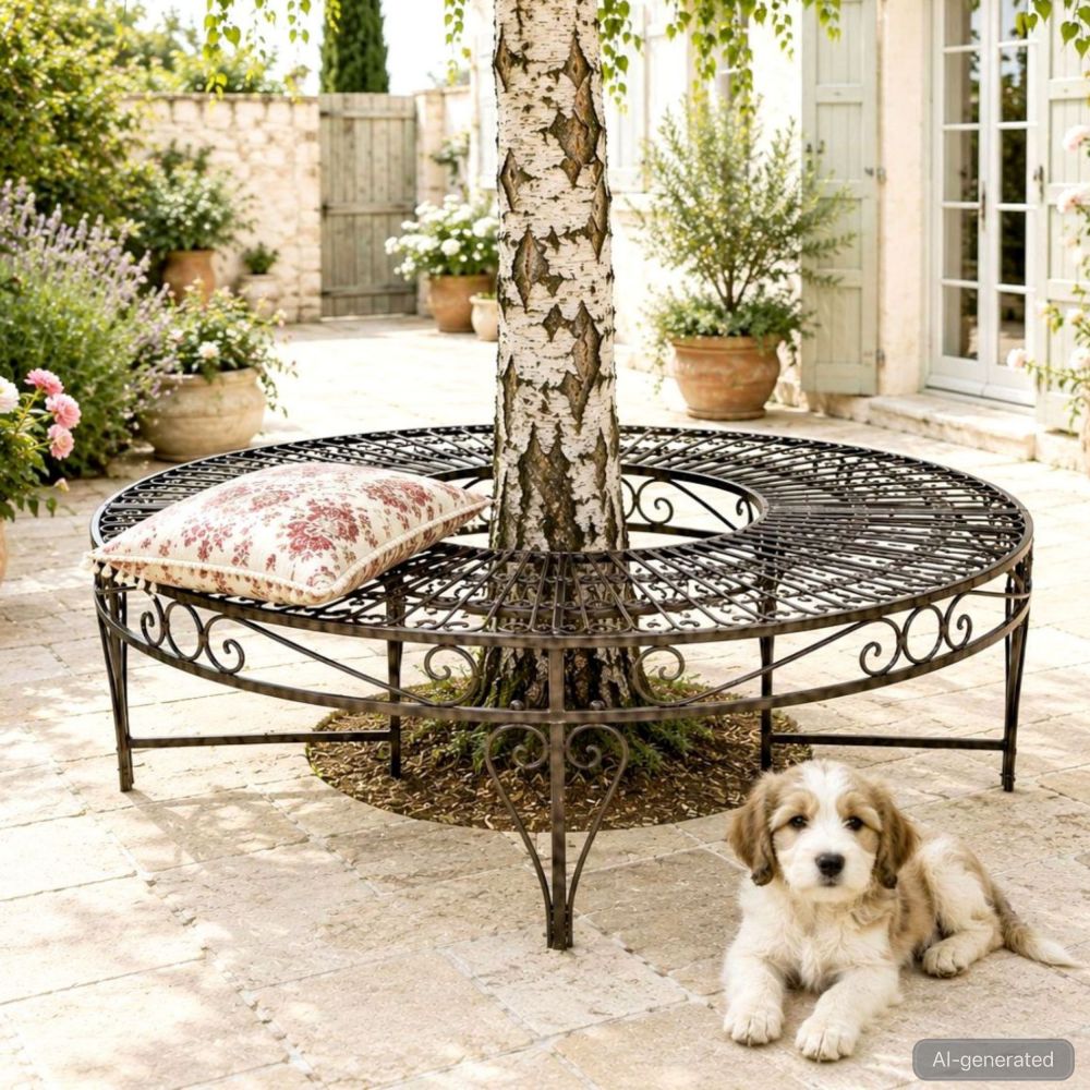 DanDiBo Baumbank Rund Metall Braun Wetterfest Ø 135 cm Baumbank 96188 Gartenbank Parkbank Sitzbank