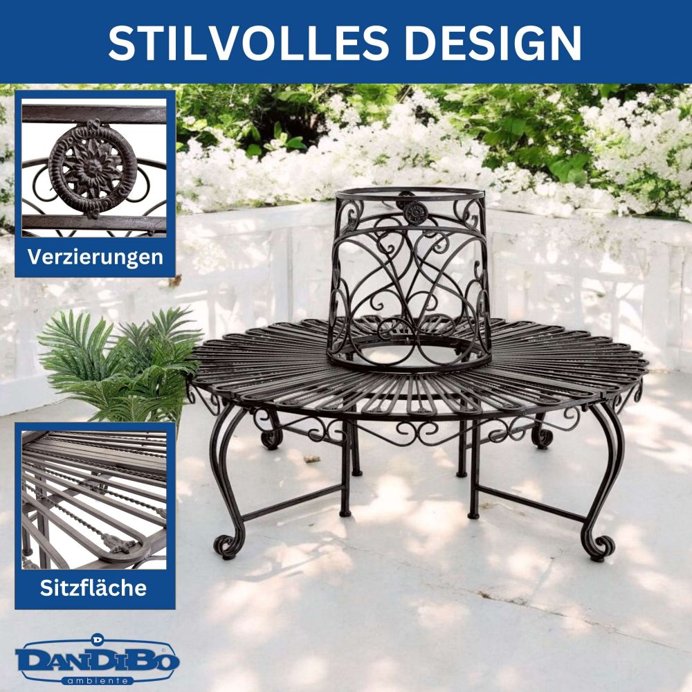 DanDiBo Baumbank Rund Metall Wetterfest Braun 96591 Rundbank ø 135 cm Gartenbank Sitzbank Bank Garten Antik