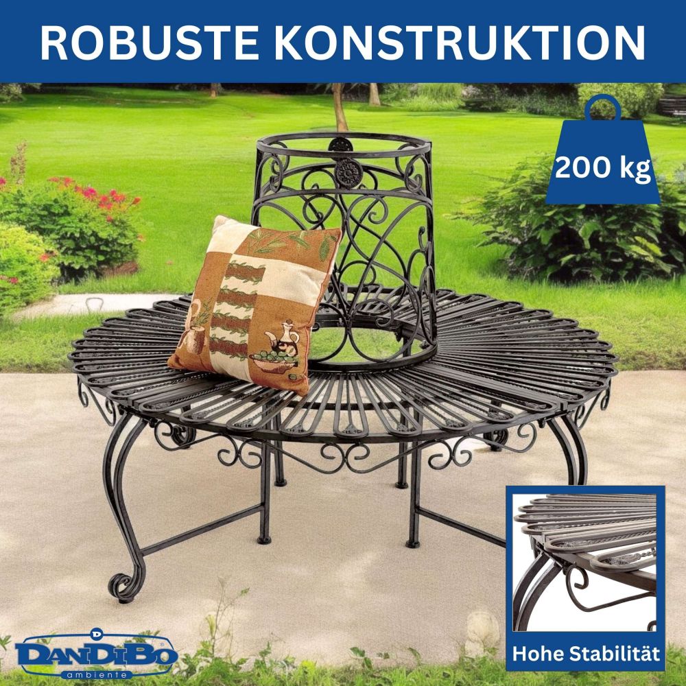 DanDiBo Baumbank Rund Metall Wetterfest Braun 96591 Rundbank ø 135 cm Gartenbank Sitzbank Bank Garten Antik