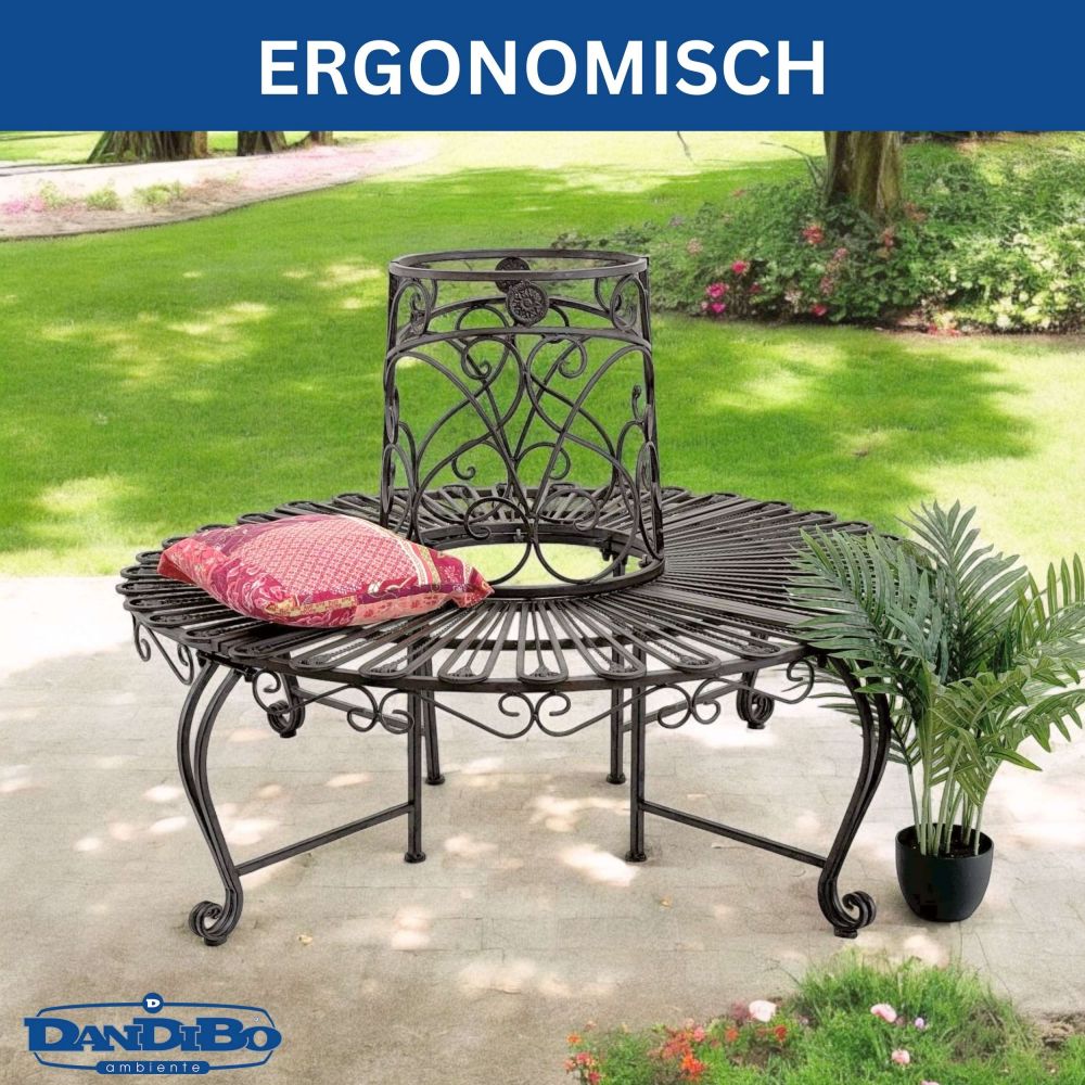 DanDiBo Baumbank Rund Metall Wetterfest Braun 96591 Rundbank ø 135 cm Gartenbank Sitzbank Bank Garten Antik