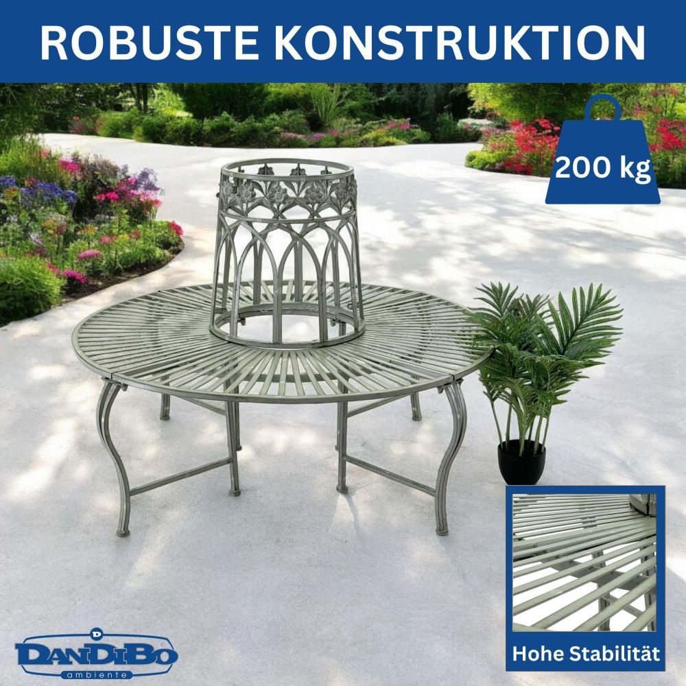 DanDiBo Baumbank Rund Metall Wetterfest Grau 96590 Rundbank ø 120 cm Gartenbank Sitzbank Bank Garten Antik