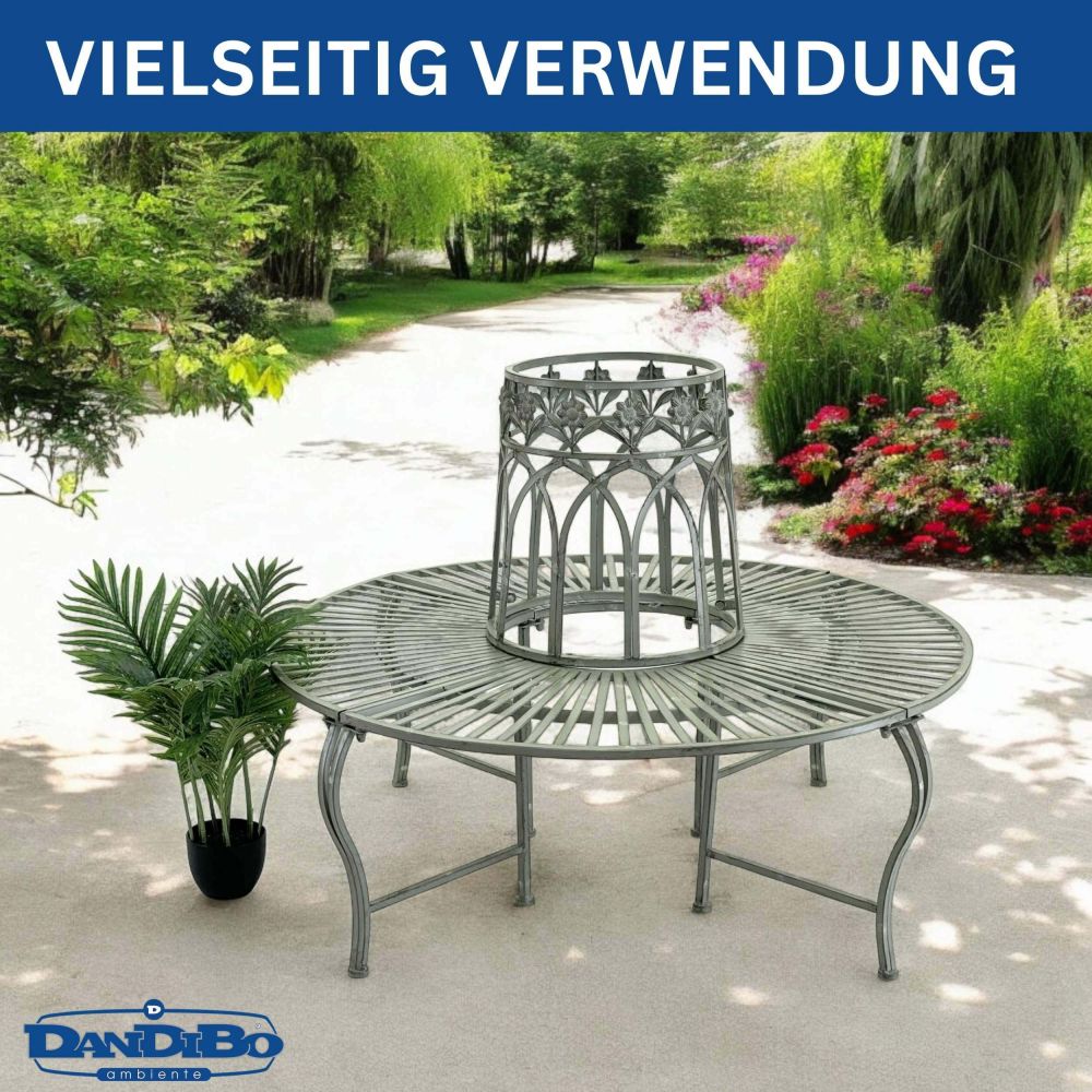 DanDiBo Baumbank Rund Metall Wetterfest Grau 96590 Rundbank ø 120 cm Gartenbank Sitzbank Bank Garten Antik