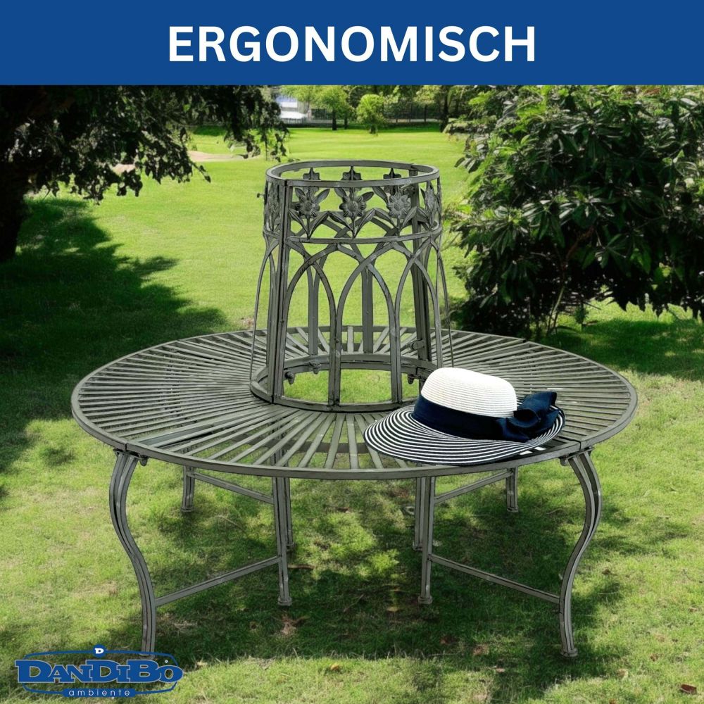 DanDiBo Baumbank Rund Metall Wetterfest Grau 96590 Rundbank ø 120 cm Gartenbank Sitzbank Bank Garten Antik
