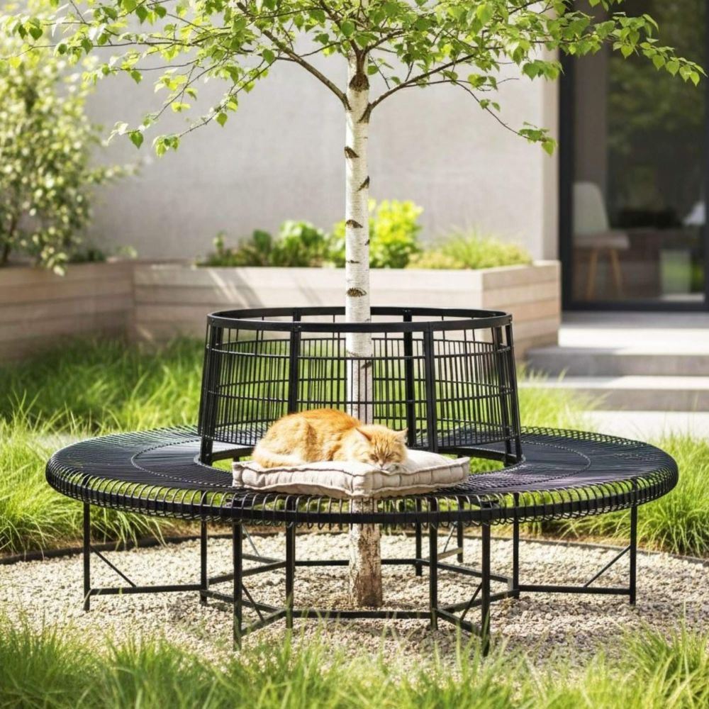 DanDiBo Baumbank Rund Wetterfest Metall D-200cm 96723 Gartenbank Rundbank Sitzbank Bank Schmiedeeisen Parkbank