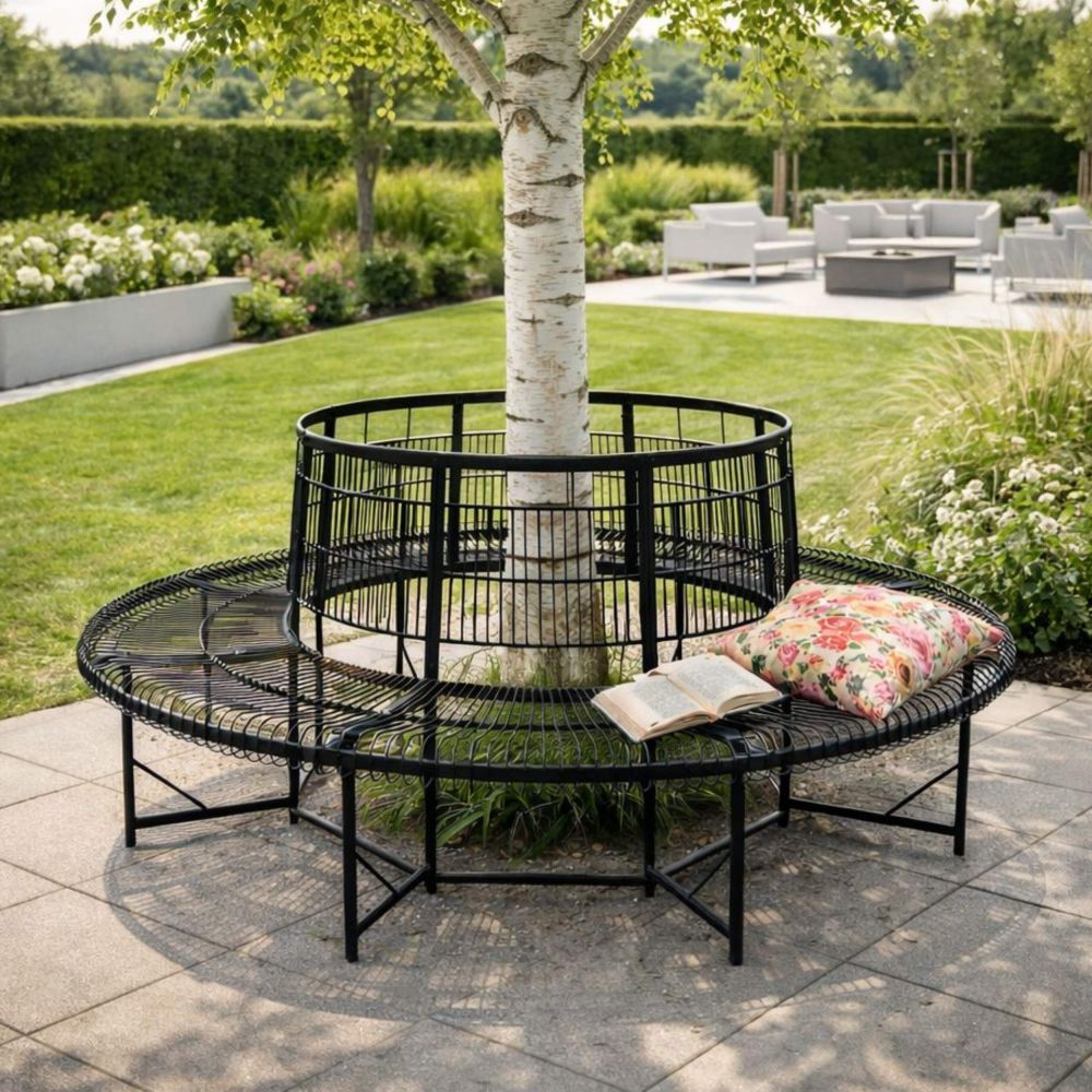 DanDiBo Baumbank Rund Wetterfest Metall D-200cm 96723 Gartenbank Rundbank Sitzbank Bank Schmiedeeisen Parkbank