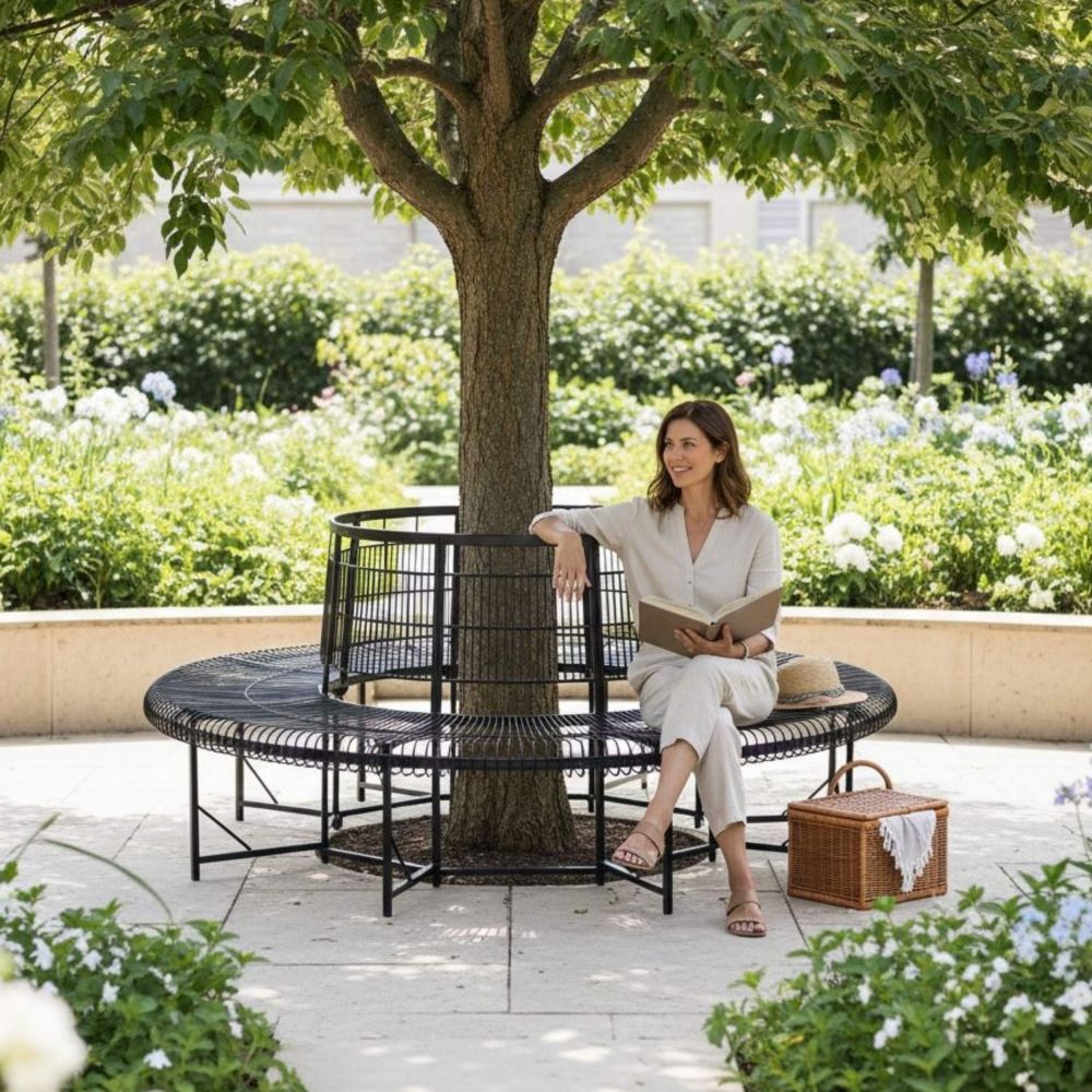 DanDiBo Baumbank Rund Wetterfest Metall D-200cm 96723 Gartenbank Rundbank Sitzbank Bank Schmiedeeisen Parkbank