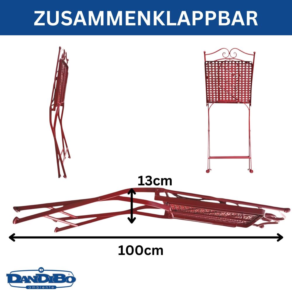 DanDiBo Bistro Table with 2 Chairs Garden Furniture Metal Iron Antique Red Weatherproof Rosso 96720 Bistro Set 2 Chairs 1 Table Outdoor Garden Furniture Set 3-Piece Vintage