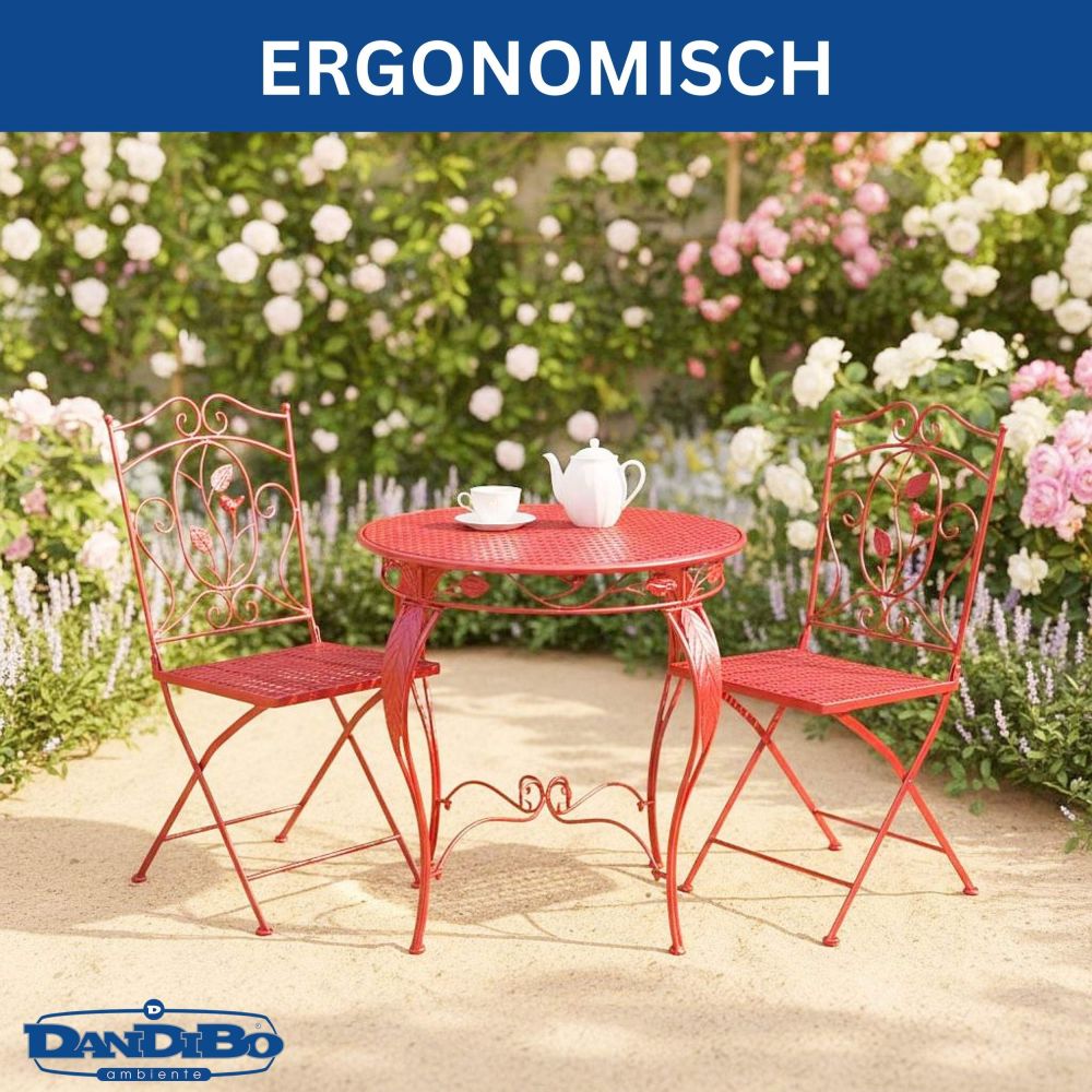 DanDiBo Bistro Table with 2 Chairs Garden Furniture Metal Iron Antique Red Weatherproof Rosso 96720 Bistro Set 2 Chairs 1 Table Outdoor Garden Furniture Set 3-Piece Vintage