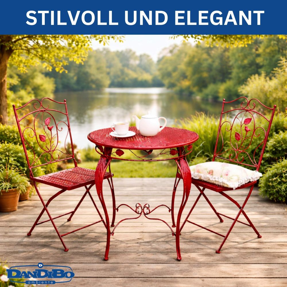 DanDiBo Bistro Table with 2 Chairs Garden Furniture Metal Iron Antique Red Weatherproof Rosso 96720 Bistro Set 2 Chairs 1 Table Outdoor Garden Furniture Set 3-Piece Vintage