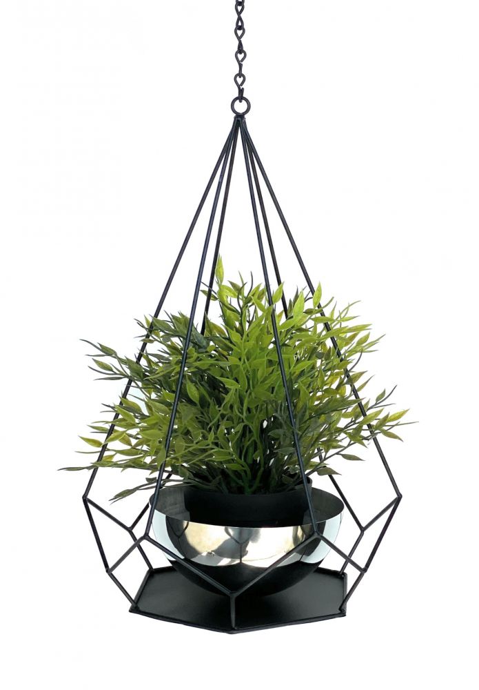DanDiBo Blumenampel Innen Metall Wand Hängepflanzen 59 cm 96095 S mit Topf 6 Ecken Pflanzenhänger Blumenhänger Topfhänger Blumen Blumentopfhänger Hängetopf