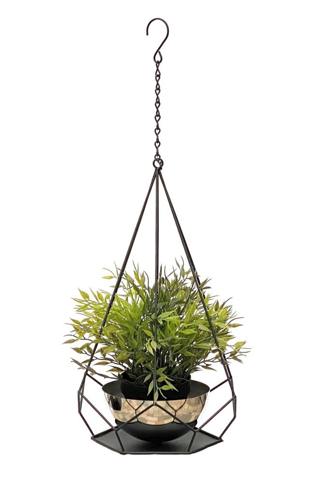 DanDiBo Blumenampel Innen Metall Wand Hängepflanzen 59 cm 96095 S mit Topf 6 Ecken Pflanzenhänger Blumenhänger Topfhänger Blumen Blumentopfhänger Hängetopf