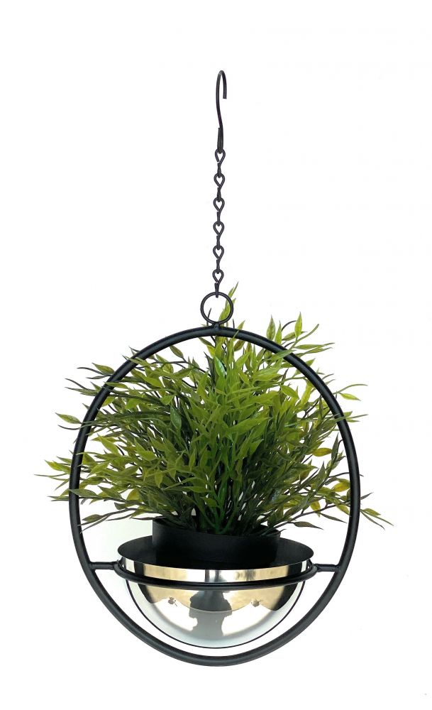DanDiBo Blumenampel Innen Metall Wand Hängepflanzen 43 cm 96087 S mit Topf Silber Pflanzenhänger Blumenhänger Topfhänger Blumen Blumentopfhänger Hängetopf