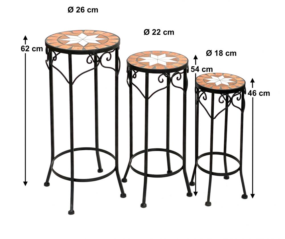 Blumenhocker Merano Mosaik 3er Set 12011 Blumenständer 46 ,54, 62cm Hocker Rund